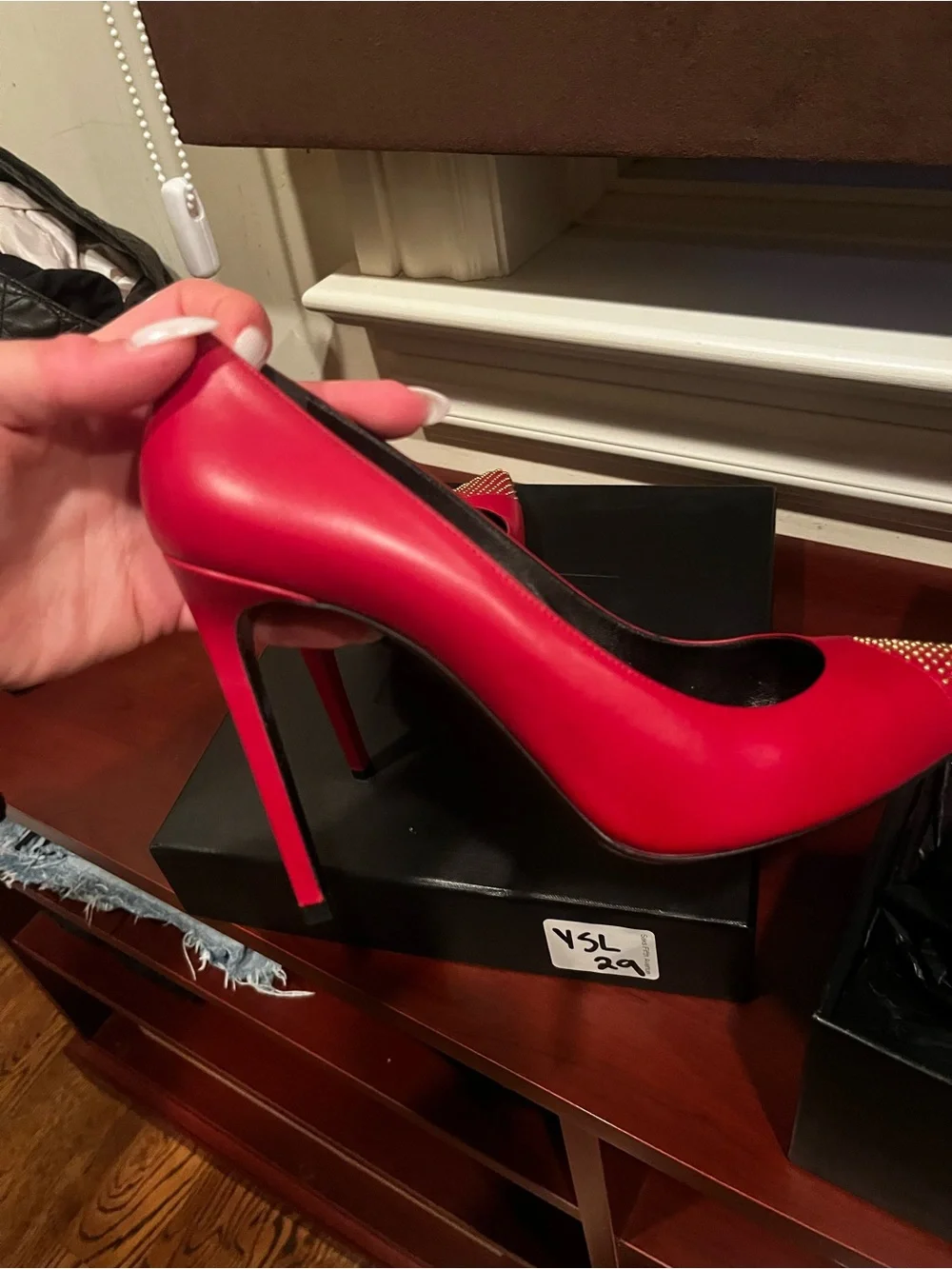 Saint Laurent Red Micro- Studded Pointed Pumps sz 39 - Picture 9 of 12